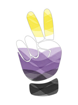 Watercolor Pride Month Rainbow Hand V, Victory Sign. LGBTQ Pride Flag Colors. Non-Binary Flag. Colorful LGBT pride month banner. 