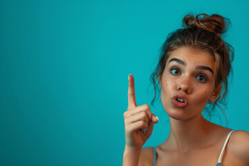 Gorgeous girl pointing, speaking something private.