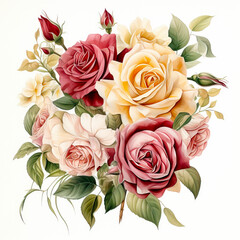 Isolated illustration of a bouquet of roses on a white background
