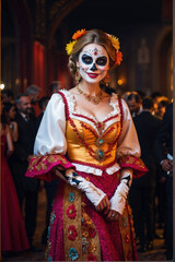 Fototapeta premium beautiful woman with painted skull on her face for Mexico's Day of the Dead