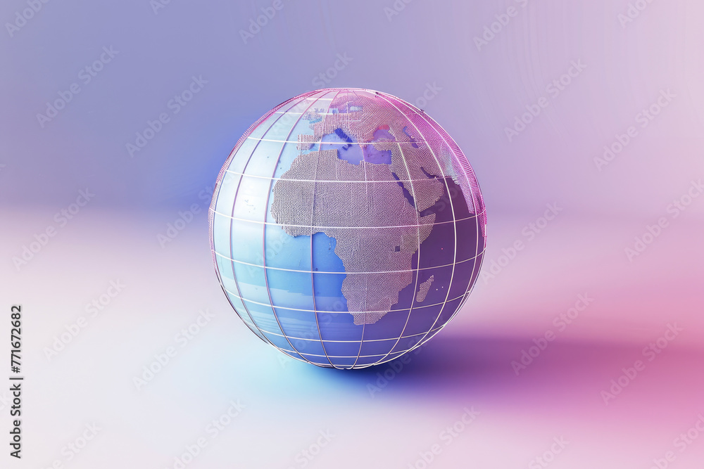 Poster a blue and purple globe with a grid pattern on it. the globe is placed on a white background