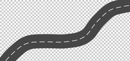 Horizontal asphalt road template. Winding road vector illustration. Seamless highway marking Isolated on background. Winding Road Isolated Transparent Special Effect. eps 10 - obrazy, fototapety, plakaty