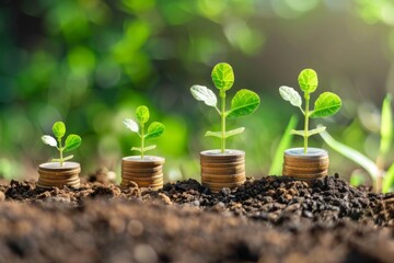 Row of Coins With Plants Growing Out