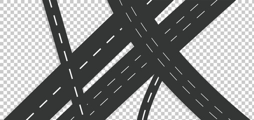 Horizontal asphalt road template. Winding road vector illustration. Seamless highway marking Isolated on background.  - obrazy, fototapety, plakaty
