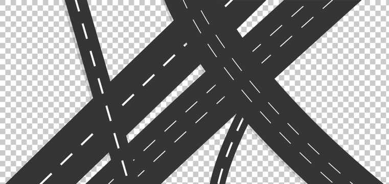 Horizontal asphalt road template. Winding road vector illustration. Seamless highway marking Isolated on background. 