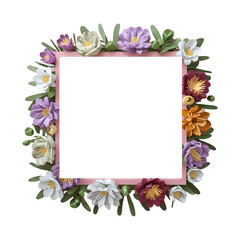 Assorted flower decoration frame flower border isolated on transparent background