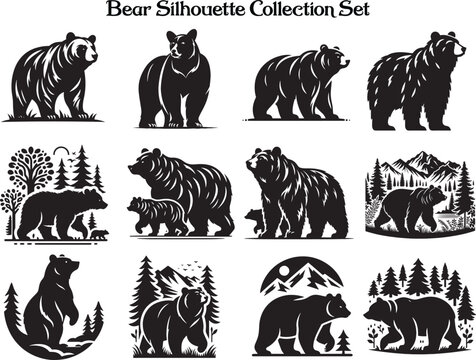 Bear Silhouette Vector Illustration set