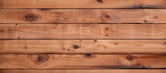 A close up of a brown hardwood plank wall with a blurred background, showcasing the wood stain and varnish used on the flooring. The rectangular drawers add to the design - obrazy, fototapety, plakaty