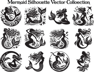Mermaid Silhouette Vector Illustration set