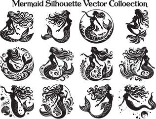 Mermaid Silhouette Vector Illustration set