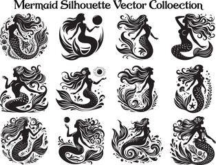 Mermaid Silhouette Vector Illustration set