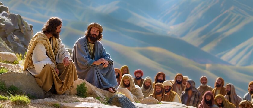Jesus speaking to the people by parables on the mountain