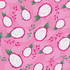
Dragon Fruits and Leaf Seamless Pattern