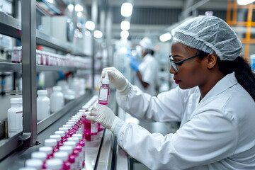 Professional Scientist African american woman Analyzing Liquid medicine in Pharmaceutical Lab