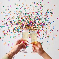 The Confetti toast for birthday party photo on white isolated background