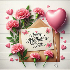 Mother's day card with roses and heart