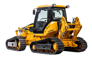 A yellow bulldozer stands boldly against a stark white background
