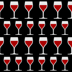 Wine glass icon isolated seamless pattern on black background