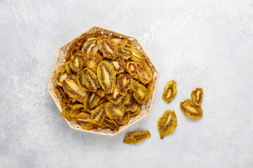 Organic homemade dried fruit kiwi chips.