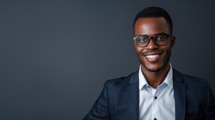 Smiling young professional in glasses. Studio portrait on a grey background. Work and career concept - obrazy, fototapety, plakaty