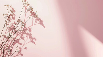 A pink background with a bunch of flowers in the foreground