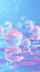 a pink soap bubble is floating in water 