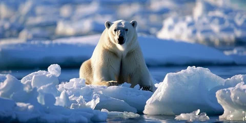 Foto op Aluminium A polar bear is sitting on top of a large block of ice © kiimoshi