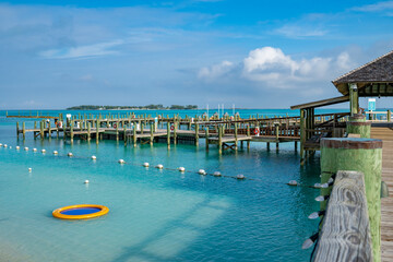 View of docks and water in Nassau, Bahamas.