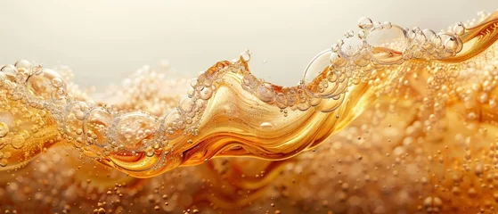 Foto op Canvas Abstract beer bubbles close up golden hues and carbonation © Keyframe's