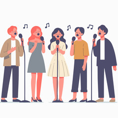 Vector of a group of people singing with a simple flat design style