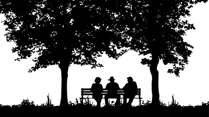 silhouette of family in park big tree