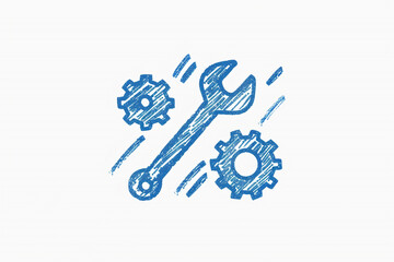 Vector pictogram for a workshop. The illustration style is a hatching transparent background with a flat, iconic, bicolor, smooth blue symbol.