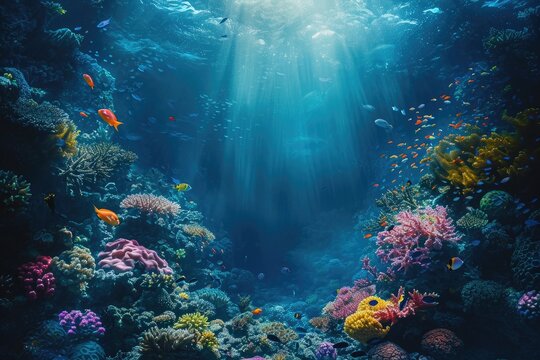 Ethereal Underwater Scene With Coral Reefs And Marine Life
