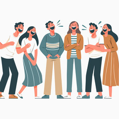 Vector of a group of people laughing with a simple flat design style