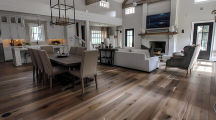 Elm Flooring - North America, Europe, Asia - Hardwood flooring with a light to medium brown color and distinctive grain patterns, known for its strength and durability - obrazy, fototapety, plakaty