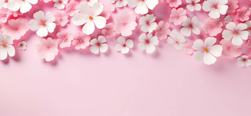 Fototapeta na wymiar Branch of cherry blossoms on a pink background.Flowers spring design.
