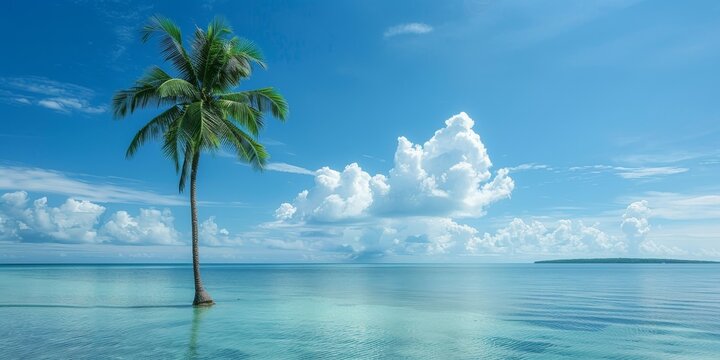 A palm tree is standing in the ocean