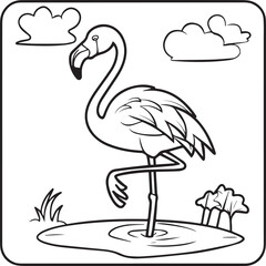 Fototapeta premium Flamingo coloring pages. Flamingo outline vector for coloring book