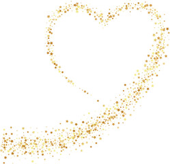 Golden stars confetti decoration. Heart swirl frame. Design element. Special effect on transparent background.