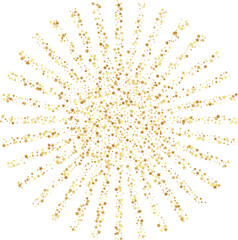 Golden stars confetti decoration. Rays from sparklers. Design element. Special effect on transparent background.