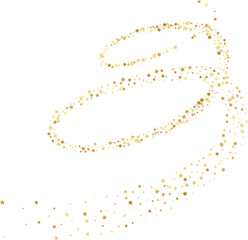 Golden stars confetti decoration. Spiral path. Design element. Special effect on transparent background.