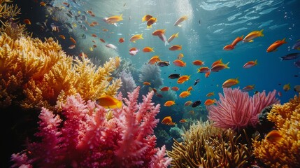The environment: A breathtaking view of a coral reef teeming with colorful marine life