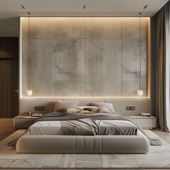 modern bedroom design, neutral, minimal style, bedbacking