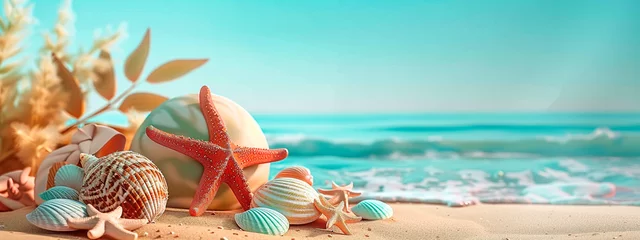 Tafelkleed starfish and shells on the seashore. selective focus. © Яна Ерік Татевосян