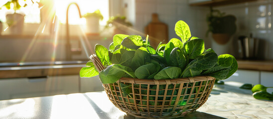a basket filled fresh spinach leaves vegetable