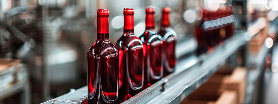 bottled wine in factory industry. selective focus.