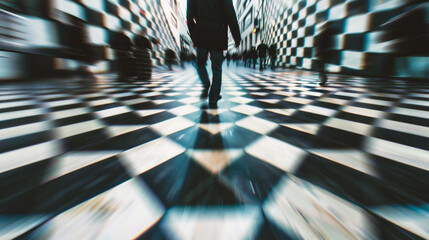 Motion blur of a businessman walking in the city. Motion blur effect.