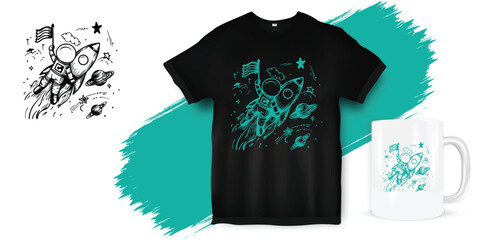Space theme t-shirt design on black t shirt