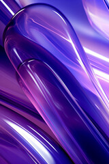 Abstract geometric violet background with glass spiral tubes, flow clear fluid with dispersion and refraction effect, crystal composition of flexible twisted pipes, modern 3d wallpaper, design element