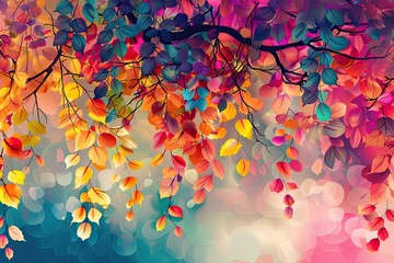 Colorful tree with leaves on hanging branches 